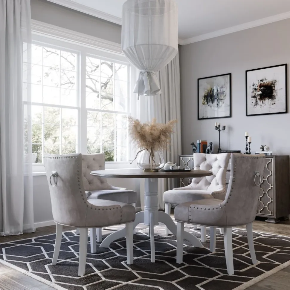 Matbord Ø120 cm - Vit/Brunbets - Victoria + Textilrengöring för möbler