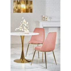 Matbord 90 cm diameter marmorerat glas/guld