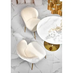 Matbord 90 cm diameter marmorerat glas/guld + Textilrengöring för möbler