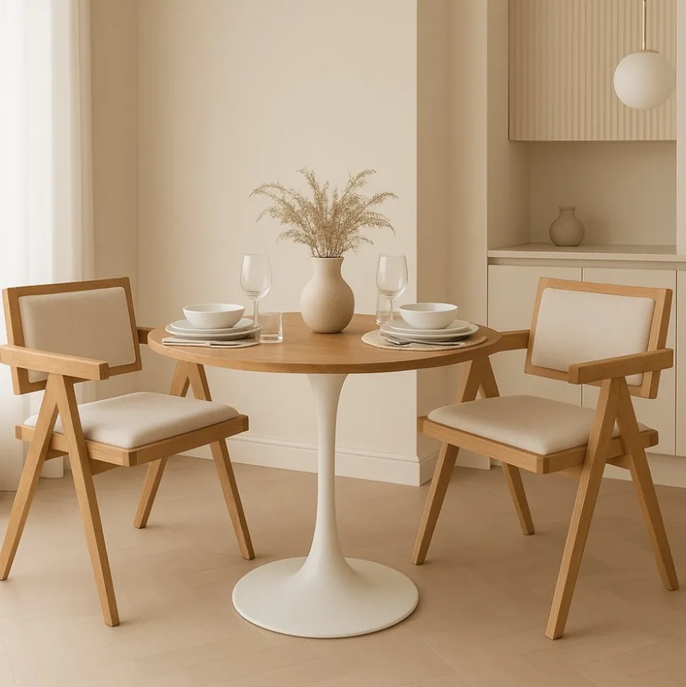 Matbord ek/vit Ø80 cm - Sumner + Textilrengöring för möbler