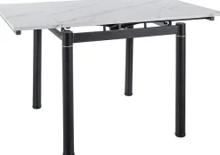 Matbord förlängningsbart 80x80 cm + 51 cm - vit marmor / Svart