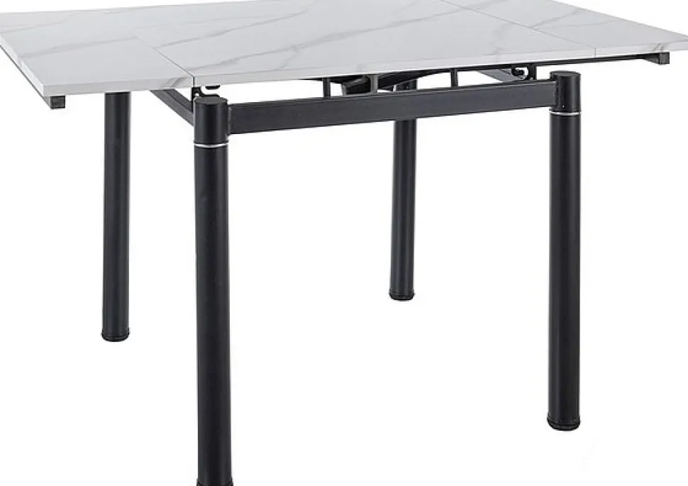 Matbord förlängningsbart 80x80 cm + 51 cm - vit marmor / Svart