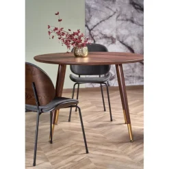 Matbord i valnöt 110 cm diameter guldiga detaljer