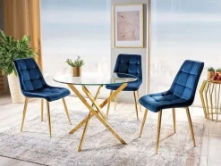 Matbord med glasskiva Ø90 cm guldiga bordsben