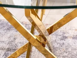 Matbord med glasskiva Ø90 cm guldiga bordsben + Fläckborttagare för möbler