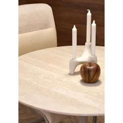 Matbord runt 90 cm beige travertin