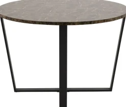 Matbord runt Ø110 cm brun marmorfaner med svarta ben