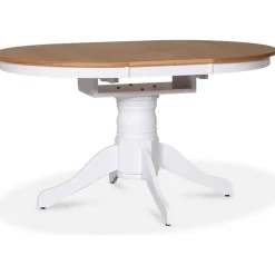 Matbord runt förlängningsbart Ø106-141 cm - Vit / Oljad Ek + Möbeltassar
