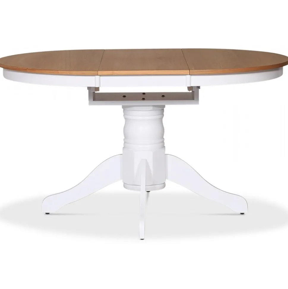 Matbord runt förlängningsbart Ø106-141 cm - Vit / Oljad Ek + Textilrengöring för möbler