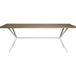 Matbord 200x100 cm vit med toppskiva i fiskbens mönstrad fanèr