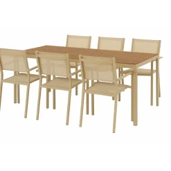Matgrupp; 6 stolar och matbord 205 x 90 cm beige - Copacabana
