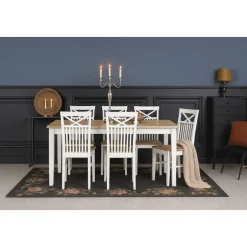 Matgrupp; Bord med 6 st stolar med eksits  Vit / Oljad ek - Dalön