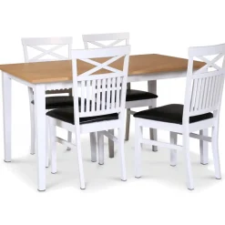 Matgrupp; bord 140x90 cm - Vit / oljad ek med 4 st stolar - Fårö + 4.00 x Stolsdyna