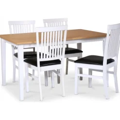 Matgrupp; bord 140x90 cm - Vit / oljad ek med 4 st stolar - Fårö