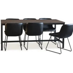 Matgrupp; bord 180x90 cm mörkbrun ek med 6 st stolar + 6.00 x Stolsdyna