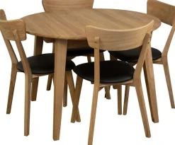 Matgrupp Genova matbord 110-160 cm inkl 4 st Amino stolar - Oljad ek/svart ecoläder