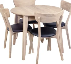 Matgrupp Genova matbord 90-130 cm inkl 4 st Amino stolar - Vitpigmenterad/svart ecoläder + 3.00 x Möbeltassar