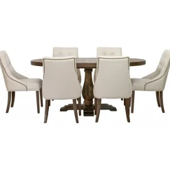 Matgrupp: Lamier matbord runt + 6 st Tuva Europa beige stolar