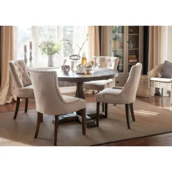 Matgrupp: Lamier matbord runt + 4 st Tuva beige stolar