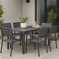 Matgrupp med 4 stolar och matbord 150 x 90 cm svart/grå - Las Vegas