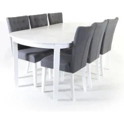 Matgrupp med Sandhamn förlängningsbart matbord och 6 st Båstad matstolar + 6.00 x Stolsdyna