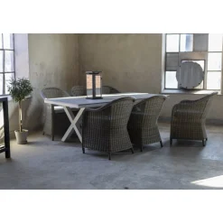 Matgrupp Mercury bord inkl 6 st fåtöljer - Konstrotting/Vit aluminium