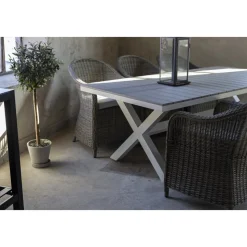 Matgrupp Mercury bord inkl 6 st fåtöljer - Konstrotting/Vit aluminium + Textilrengöring för möbler