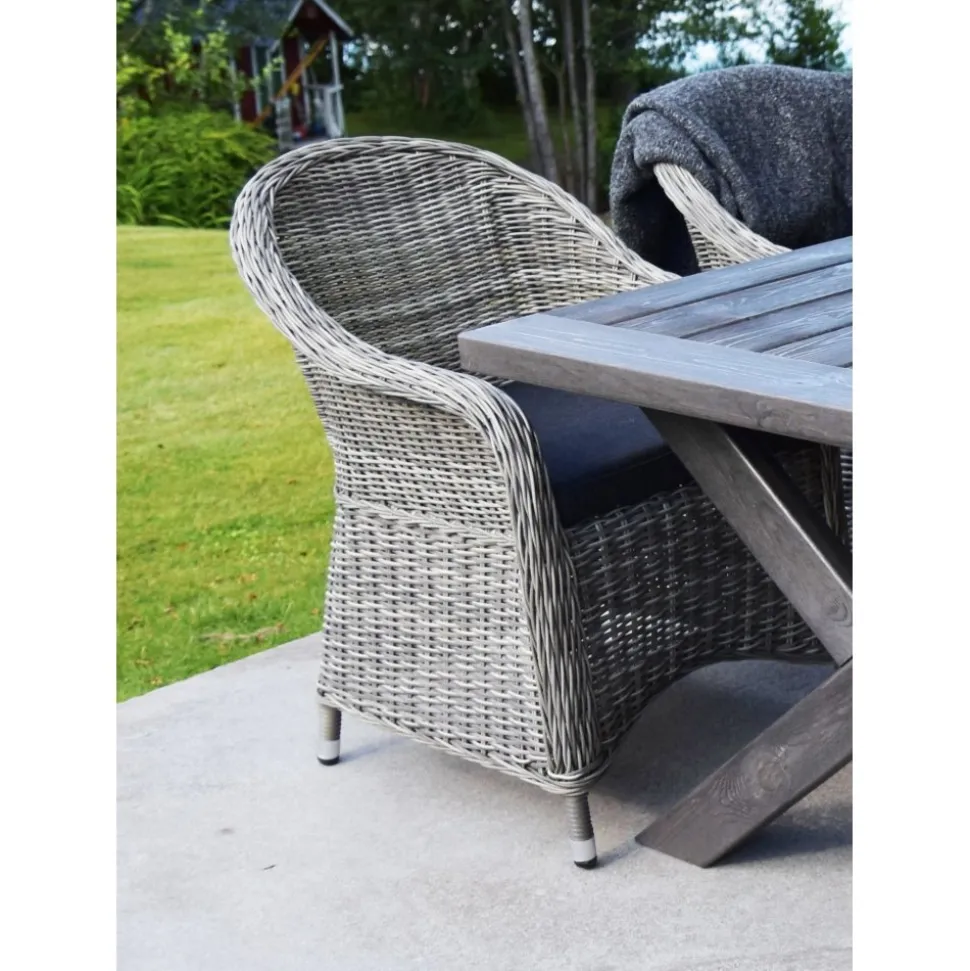 Matgrupp Mercury: Oxford bord inklusive 6 st Mercury fåtöljer i konstrotting + Fläckborttagare för möbler