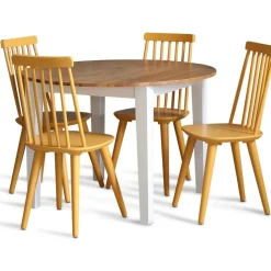 Matgrupp: Runt bord i Ek / Vit med 4 st gula Pinnstolar