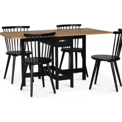 Matgrupp; Slagbord med 4 st pinnstolar - Svart / Ek - Fårö + 3.00 x Möbeltassar