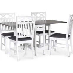 Matgrupp slagbord med fyra stolar vit / Grå - Fårö + 3.00 x Möbeltassar