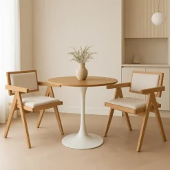 Matgrupp Sumner Ø80 cm ek/vit med 2 st Sara karmstolar i ek och linne