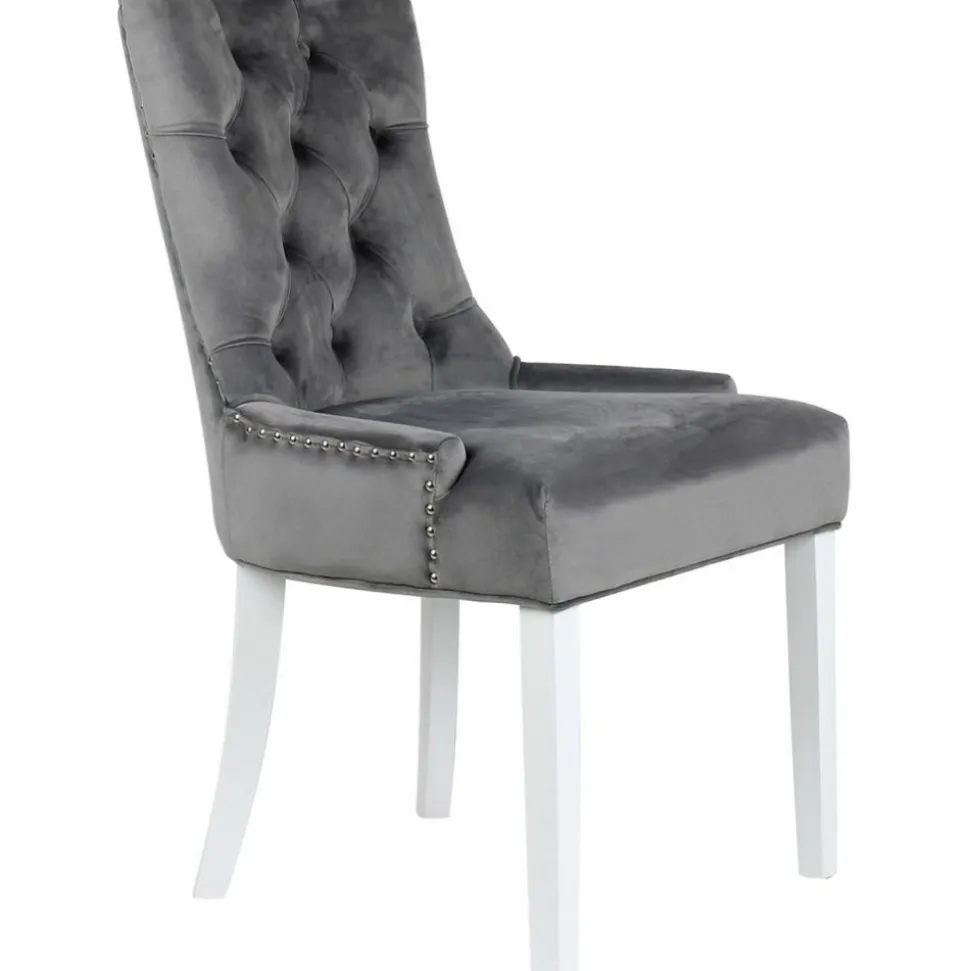 Matstol grå med vita ben och nitar - Tuva + Möbeltassar