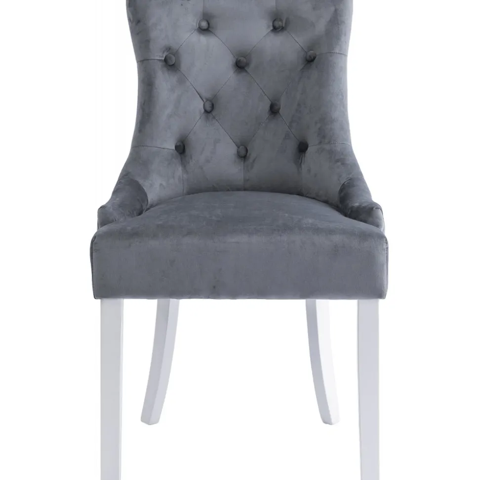 Matstol grå med vita ben och nitar - Tuva + Möbeltassar