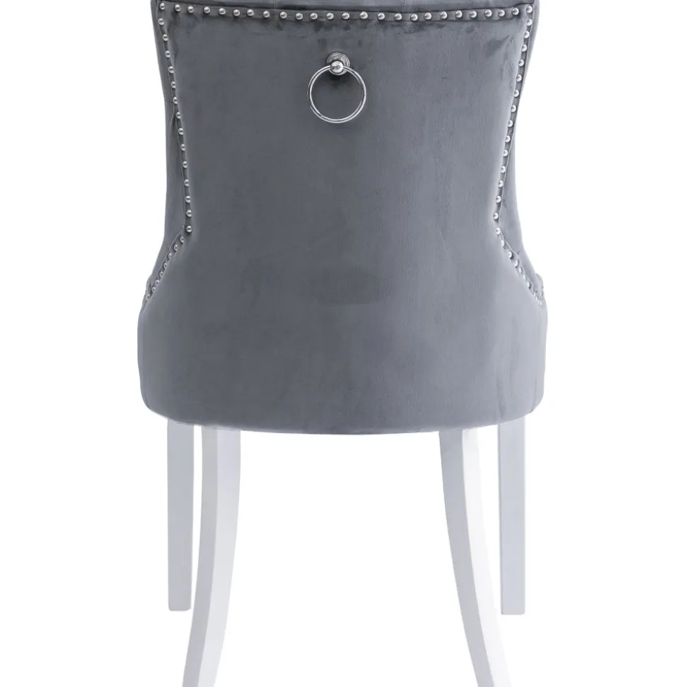 Matstol grå med vita ben och nitar - Tuva + Möbeltassar