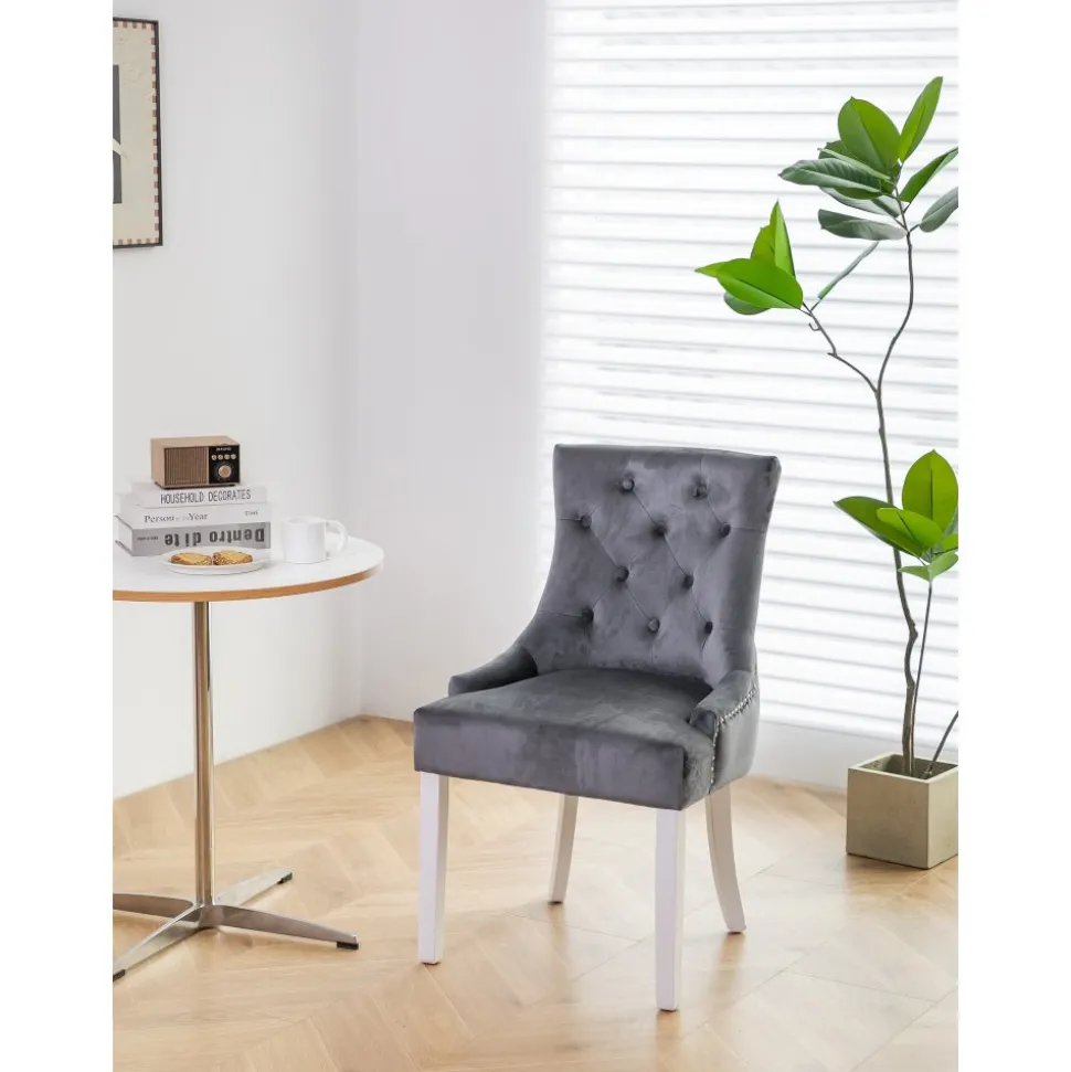 Matstol grå med vita ben och nitar - Tuva