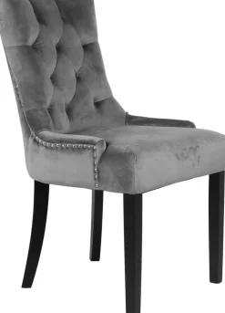 Matstol i grå sammet med svarta ben