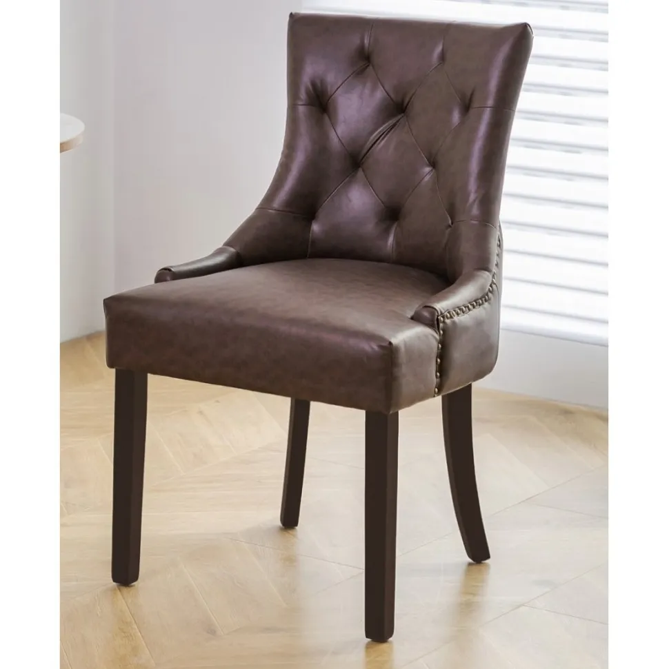 Matstol Tuva brun med mörkbruna ben + Möbeltassar