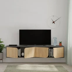 Mediabänk 180 cm bred - Antracit/ek