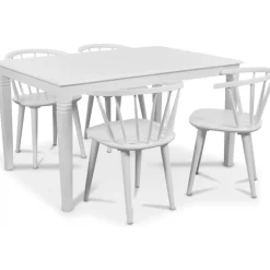Mellby matgrupp 140 cm bord med 4 st vita Fredrik Pinnstolar med karm - Vit + 3.00 x Möbeltassar