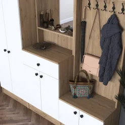 Mendy hallmöbel 180 cm - Valnöt/vit