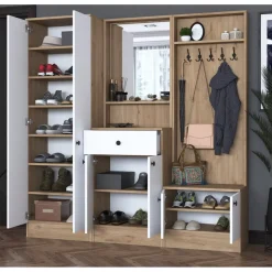 Mendy hallmöbel 180 cm - Valnöt/vit