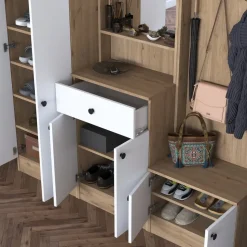 Mendy hallmöbel 180 cm - Valnöt/vit