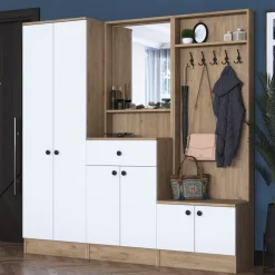 Mendy hallmöbel - Vit/valnöt