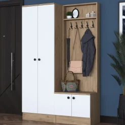 Mendy hallmöbel - Vit/valnöt