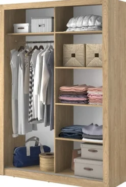 Mervyn garderob med skjutdörrar och inredning bredd 150 cm - Shetland ek