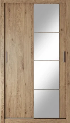 Mervyn garderob med skjutdörrar 120 cm - Shetland ek / Spegel