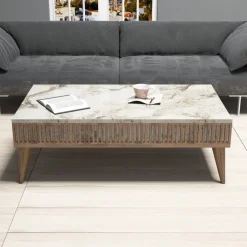 Milan soffbord 105 x 60 cm - Valnöt/vit marmor-look