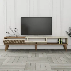 Milan TV-bänk - Valnöt/travertin
