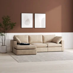 Moby mörkbeige divansoffa 296 cm - Vändbar divansoffa med pocketfjädrar + Textilrengöring för möbler